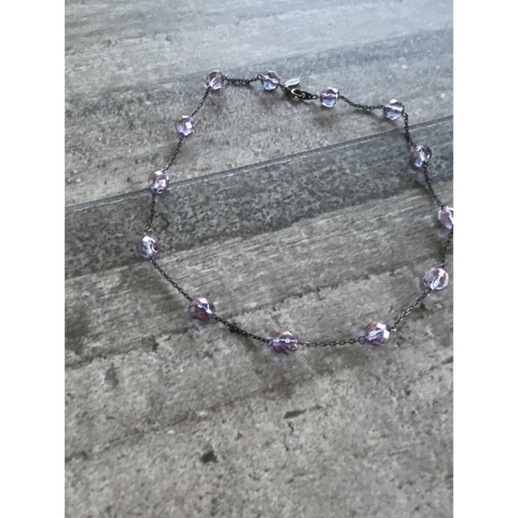Express Necklace Purple Acrylic Beads Black Chain 15” - Picture 3 of 6